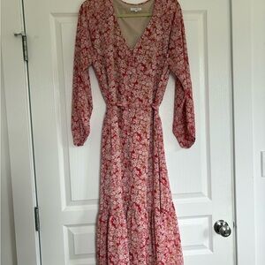 Z Supply Red Floral Long Sleeve Wrap Maxi Dress